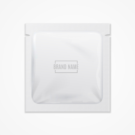 Realistic Detailed 3d White Template Blank Mockup Disposable Foil Sachet Flex Closed Protection Packaged Small Snack. Vector illustrationのイラスト素材