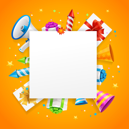 Birthday or Anniversary Celebration Banner Card Background with Realistic 3d Detailed Present Box Place for Text. Vector illustrationのイラスト素材