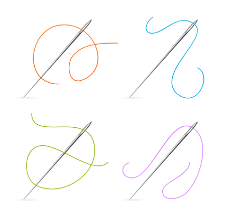 Realistic Detailed 3d Sharp Needle and Color Thread Set Symbol of Handmade, Needlework and Dressmaking. Vector illustrationのイラスト素材
