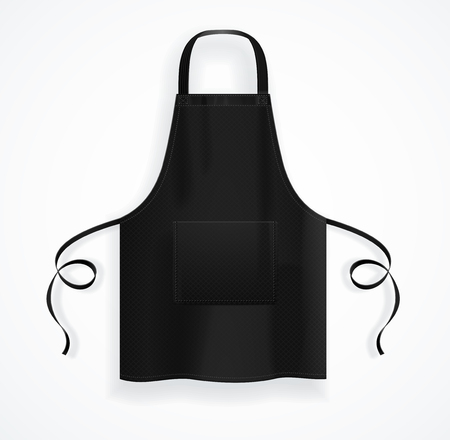 Realistic Detailed 3d Black Blank Kitchen Apron Template Empty Mockup Accessory for Protection. Vector illustration of Clothing Uniform Chefのイラスト素材