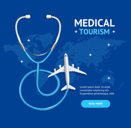 Medical Tourism Concept Banner Card with Realistic 3d Detailed Elements. Vectorのイラスト素材
