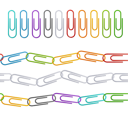Realistic 3d Detailed Color Paperclip Line Set Stationery or Decor Border Elements. Vector illustration of Paper Clipのイラスト素材