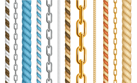 Realistic 3d Detailed Ropes and Chains Concept Set Symbol of Strong and Connection. Vector illustration of Rope and Chainのイラスト素材
