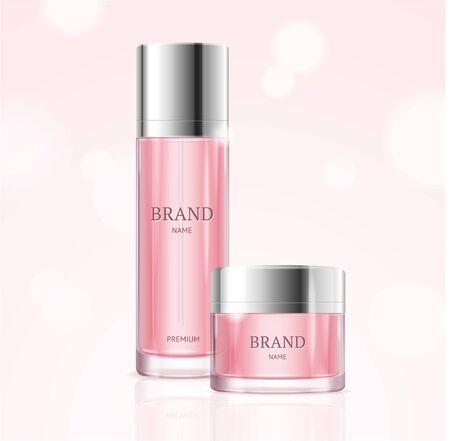 Realistic Detailed 3d Blank Lotion and Creme Template Mockup Set. Vectorのイラスト素材