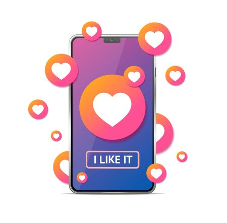 Like Me Concept with Realistic Detailed 3d Mobile Phone. Vectorのイラスト素材