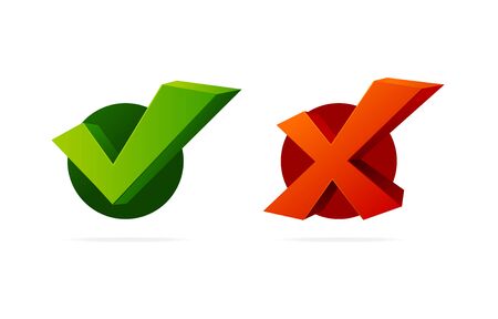 Realistic 3d Detailed Check Mark Yes and No Set. Vectorのイラスト素材