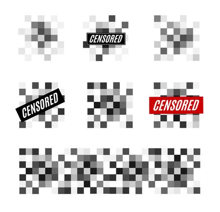 Pixel Censored Sign Different Types Set. Vectorのイラスト素材