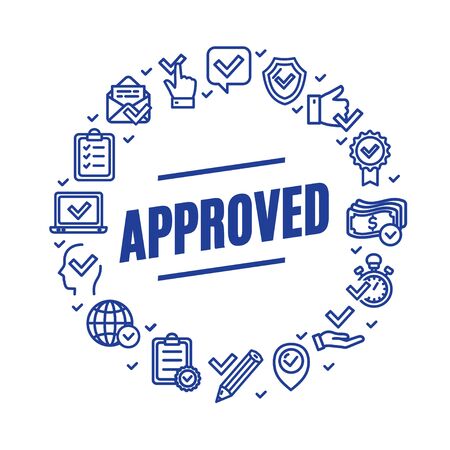 Approve Related Signs Round Design Template Thin Line Icon Concept. Vectorのイラスト素材