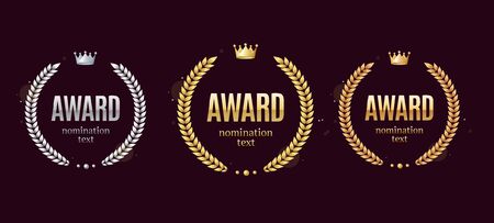 Realistic Detailed 3d Laurel Wreath Award Emblems Set. Vectorのイラスト素材