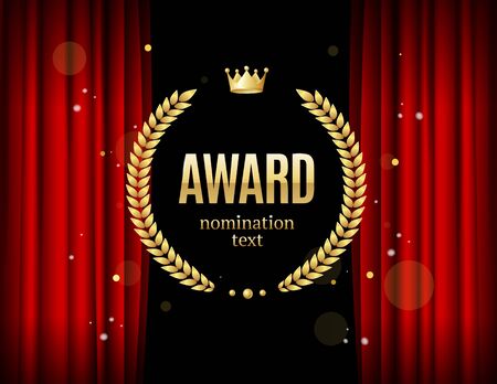 Realistic Detailed 3d Laurel Wreath Award Emblem Concept Ad Poster Card for Cinema Movie Festival. Vector illustrationのイラスト素材