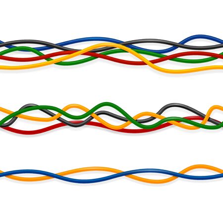 Realistic 3d Detailed Wire Cable Color Set Component Network on a White. Vector illustration of Flexible Electric Cablesのイラスト素材