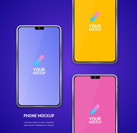 Mobile Phones Mockups with Camera Front View Display Template. Vectorのイラスト素材