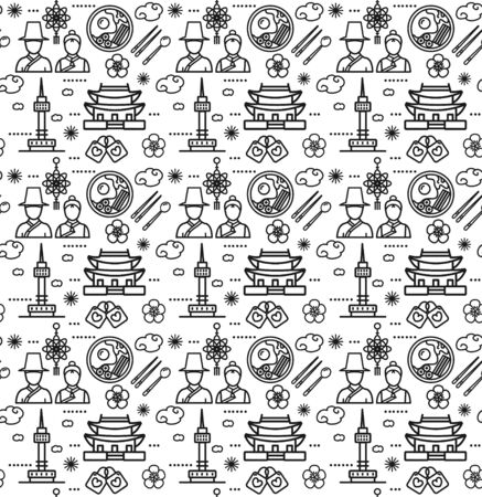 Korea Signs Seamless Pattern Background on a White. Vectorのイラスト素材