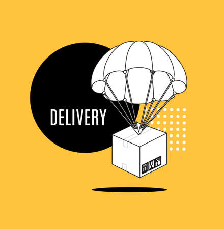 Delivery Service Concept Parachute with Box Banner Ad Contour Linear Style Symbol of Quality. Vector illustrationのイラスト素材