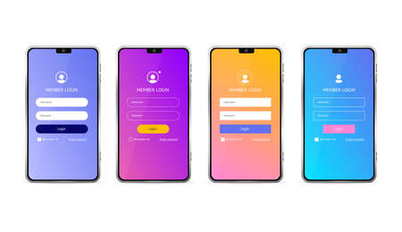 Realistic Detailed 3d Mobile Phone and Login Form Set. Vectorのイラスト素材
