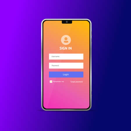 Realistic Detailed 3d Mobile Phone and Sign In Form. Vectorのイラスト素材