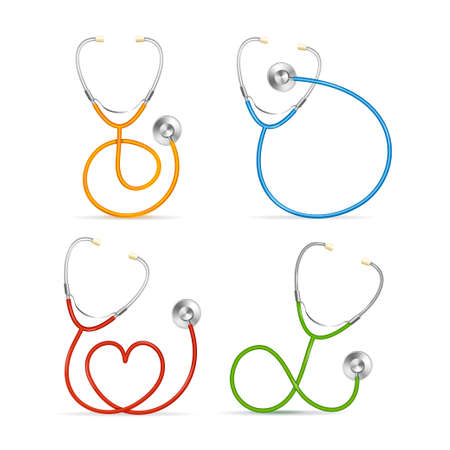 Realistic Detailed 3d Color Stethoscope Set. Vectorのイラスト素材