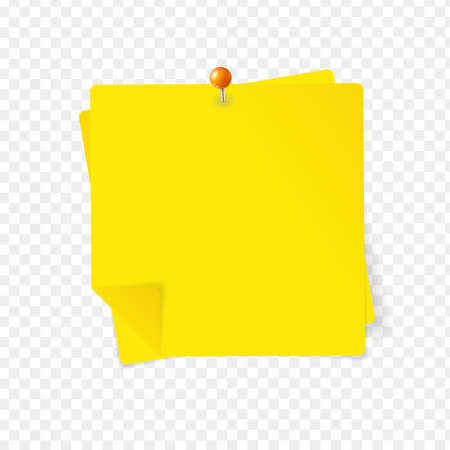 Realistic Detailed 3d Yellow Sticky Note and Pin. Vectorのイラスト素材