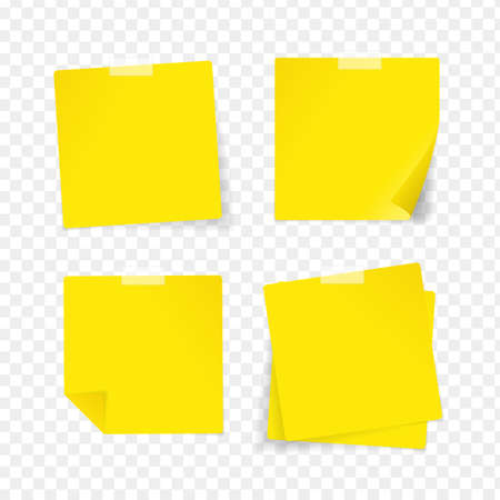 Realistic Detailed 3d Yellow Sticky Note Set. Vectorのイラスト素材