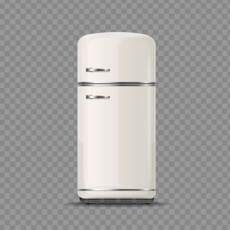 Realistic Detailed 3d Vintage White Fridge. Vectorのイラスト素材