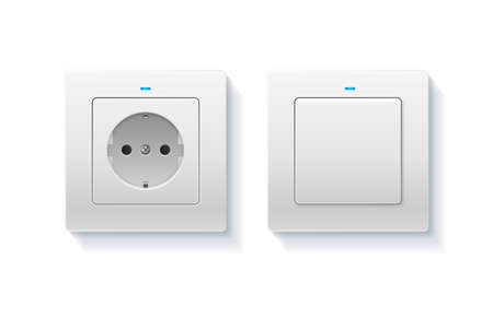 Realistic Detailed 3d Wall Switch and Power Electrical Socket. Vectorのイラスト素材