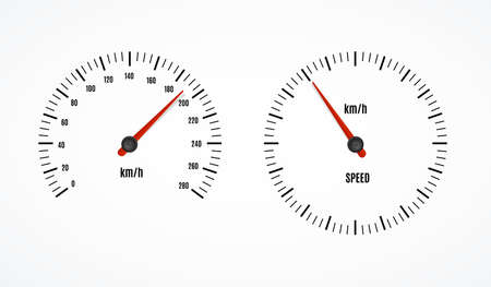 Speed Counter or Speedometer Dashboard Car with Pointer Set. Vectorのイラスト素材
