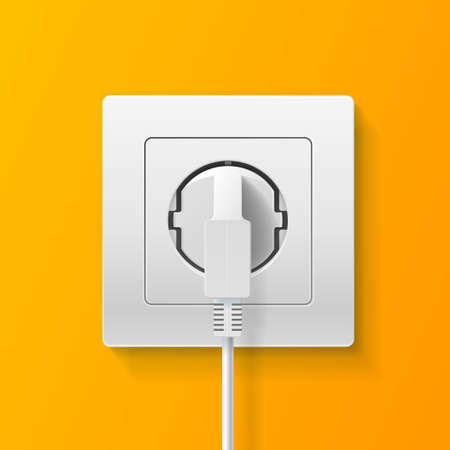 Realistic Detailed 3d Plug inserted in Electrical Outlet. Vectorのイラスト素材