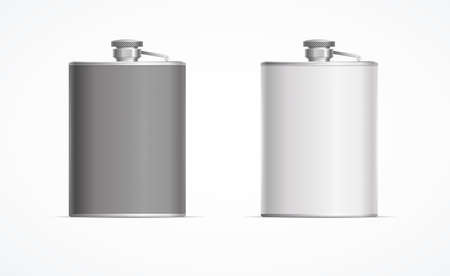 Realistic Detailed 3d Metal Hip Flask Set. Vectorのイラスト素材