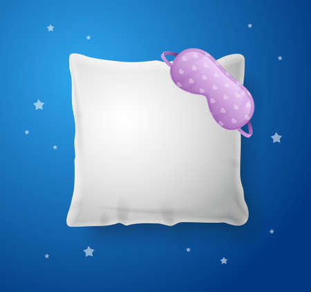 Realistic Detailed 3d White Pillow and Sleep Mask. Vectorのイラスト素材