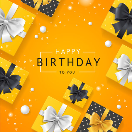 Birthday Concept Banner Card with Realistic 3d Detailed Elements. Vectorのイラスト素材