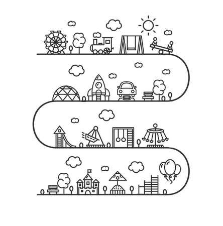Kid Playground Sign Design Template Contour Lines Icon Concept Banner. Vectorのイラスト素材