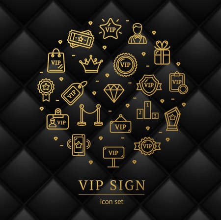 Vip Sign Round Design Template Thin Line Icon Banner. Vectorのイラスト素材