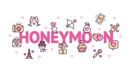 Honeymoon Concept with Thin Line Icons. Vectorのイラスト素材