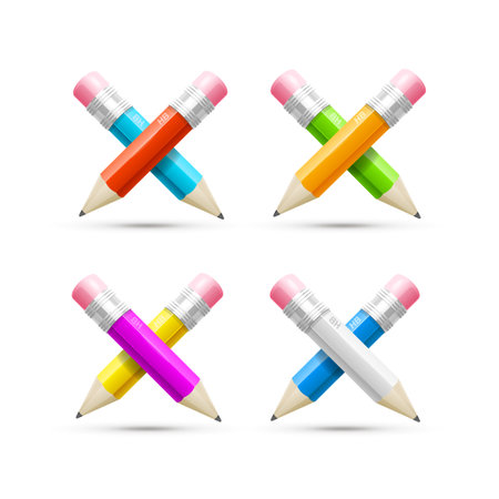Realistic Detailed 3d Color Crossed Pencils Set. Vectorのイラスト素材