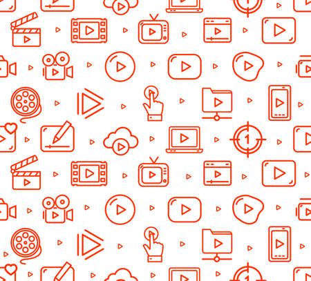 Video Play Sign Seamless Pattern Background on a White. Vectorのイラスト素材