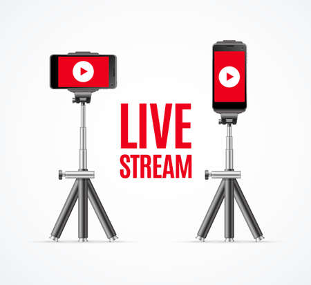 Live Stream Concept with Realistic Detailed 3d Phone. Vectorのイラスト素材