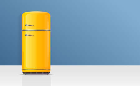 Realistic Detailed 3d Vintage Yellow Fridge Card Poster Banner. Vectorのイラスト素材
