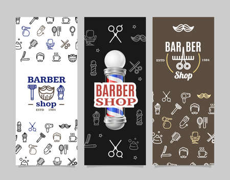 Barber Shop Banner Poster Card Ad Vecrtical Set. Vectorのイラスト素材