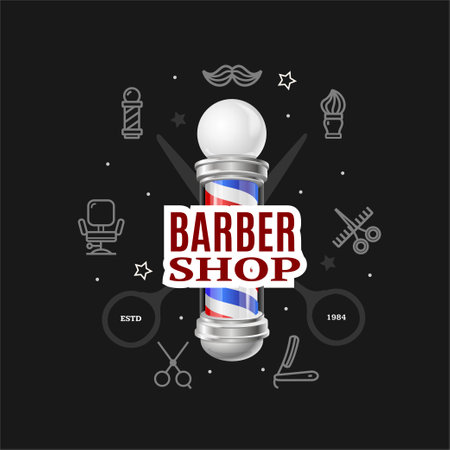 Barbershop Concept with Realistic Detailed 3d Barber Pole. Vectorのイラスト素材