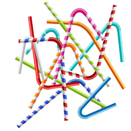 Realistic Detailed 3d Different Color Plastic Straw Set. Vectorのイラスト素材