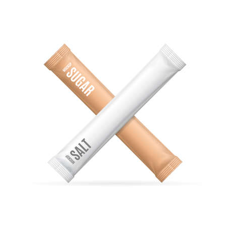 Realistic Detailed 3d Matte Sachet Stick Sugar and Salt Set. Vectorのイラスト素材