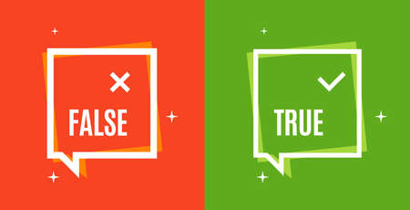 True or False Check Mark in Square Speech Bubbles Shapes Set. Vectorのイラスト素材