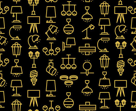 Lamp Lighting Thin Line Sign Seamless Pattern Background. Vectorのイラスト素材