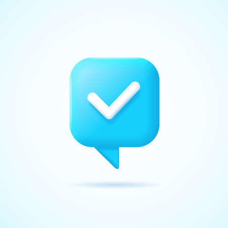 3d Speech Bubble Icon with Check Mark Cartoon Style. Vectorのイラスト素材