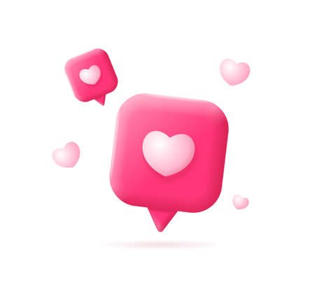 3d Speech Bubble Icons with Heart Shape Cartoon Style. Vectorのイラスト素材
