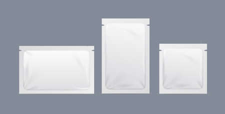 Realistic Detailed 3d White Paper Sachet Packets Set. Vectorのイラスト素材