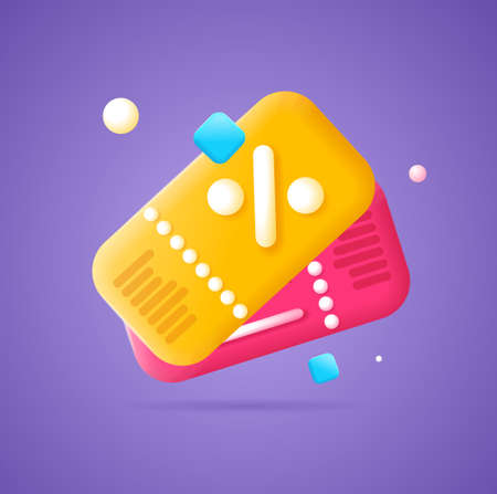 3d Different Cupons Set Plasticine Cartoon Style. Vector