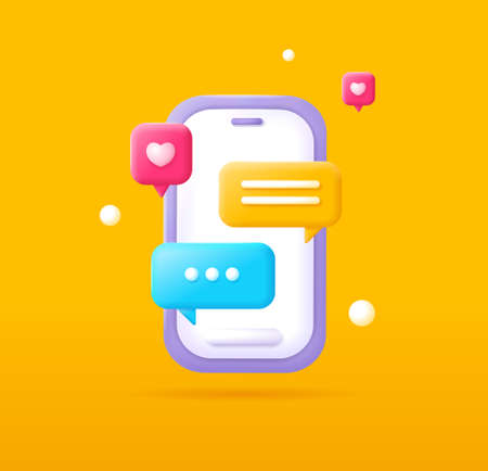 3d Mobile Phone with Different Speech Bubbles Concept Plasticine Cartoon Style. Vectorのイラスト素材