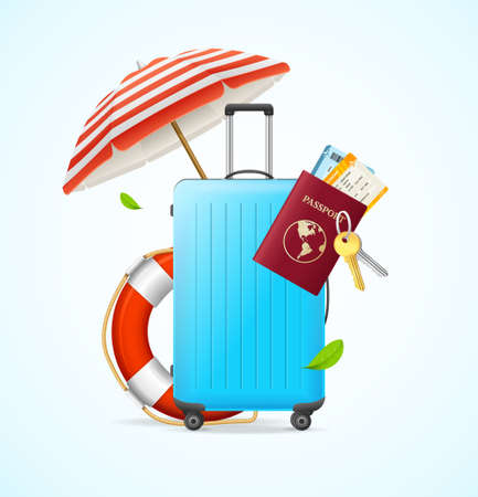 Realistic Detailed 3d Elements Summer Travel Concept. Vectorのイラスト素材