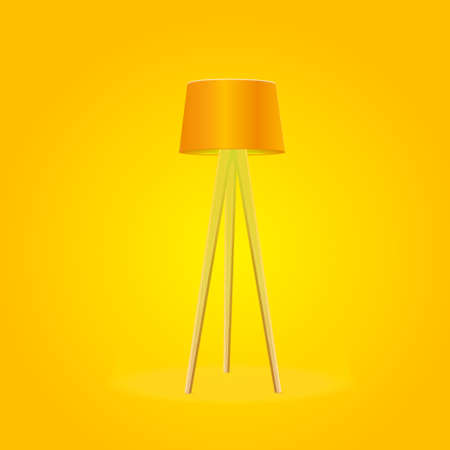 Realistic Detailed 3d Vintage Floor Lamp Illuminated with Wooden Tripod Standing. Vectorのイラスト素材